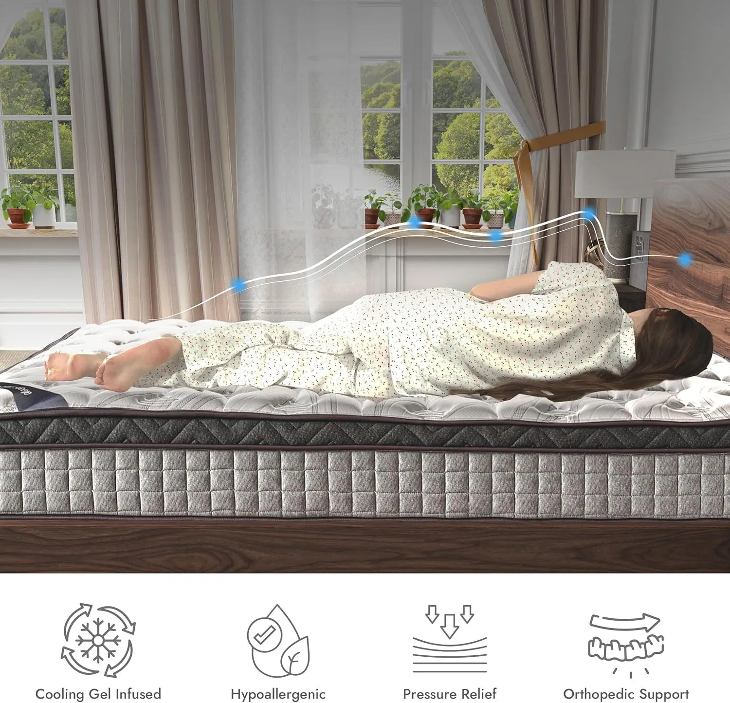 Full Mattress, 12" Diamond Hybrid Innerspring and Cool Gel Memory Foam, Medium