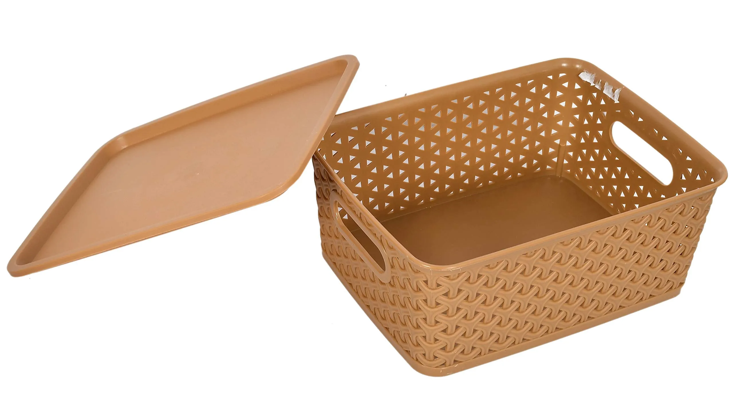 Fun Homes Plastic 3 Pieces Medium Size Multipurpose Solitaire Storage Basket with Lid (Multi)