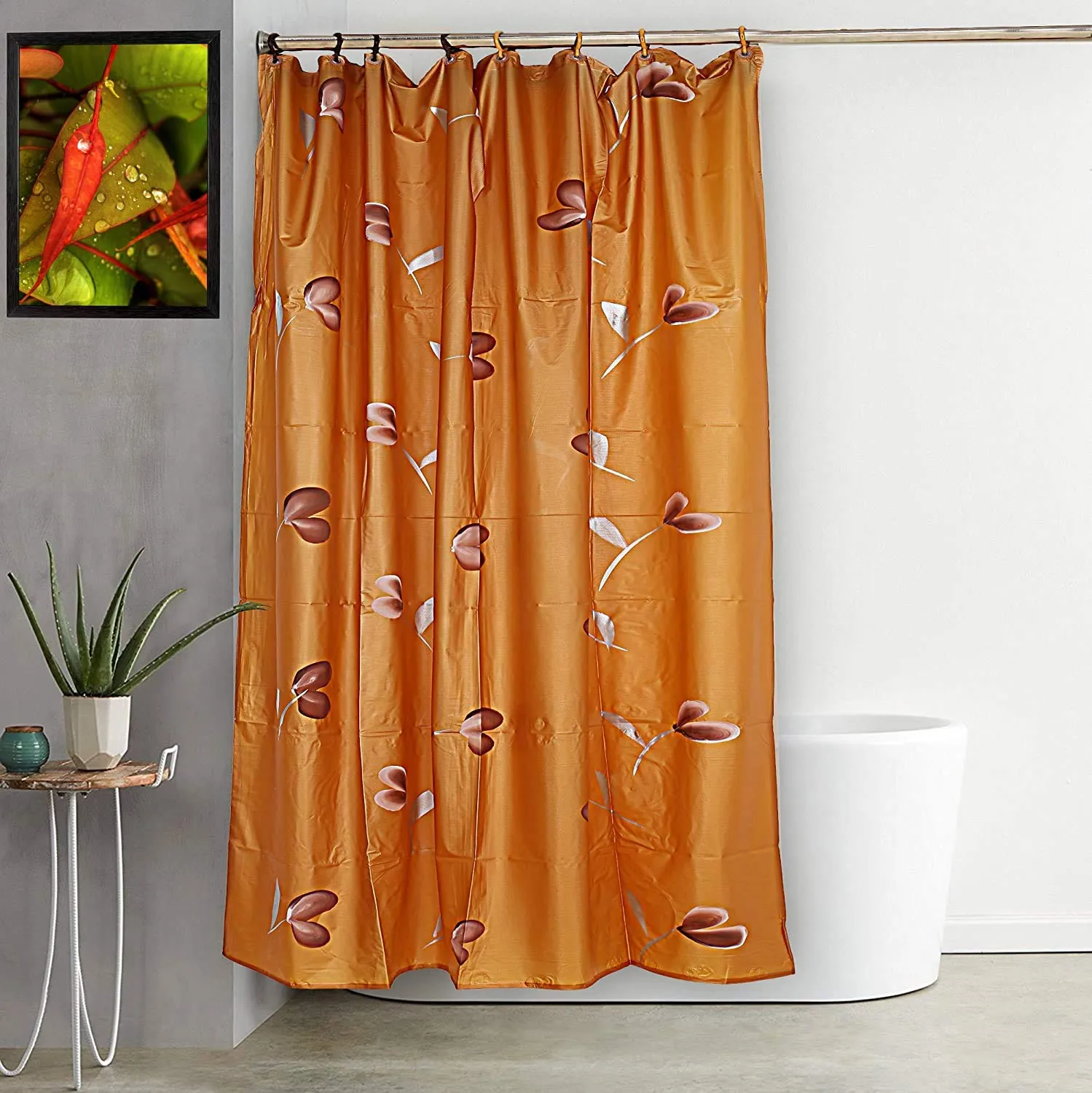 Fun Homes Polyvinyl Chloride Shower Curtain with 8 Hooks, Standard, Gold