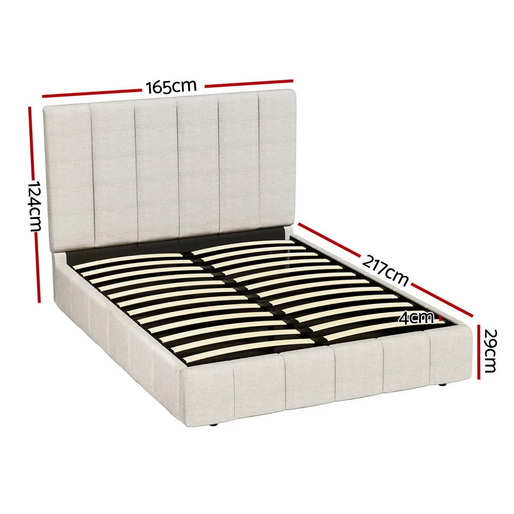 Gas Lift Queen Bed Frame Upholstered Linen, Storage - Artiss