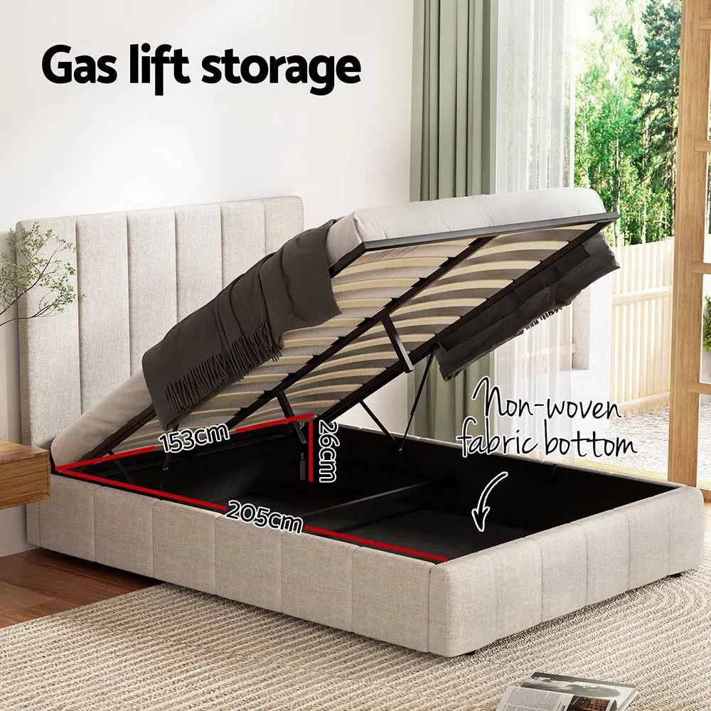 Gas Lift Queen Bed Frame Upholstered Linen, Storage - Artiss