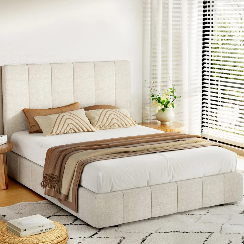Gas Lift Queen Bed Frame Upholstered Linen, Storage - Artiss