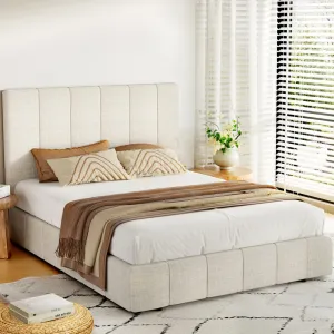 Gas Lift Queen Bed Frame Upholstered Linen, Storage - Artiss