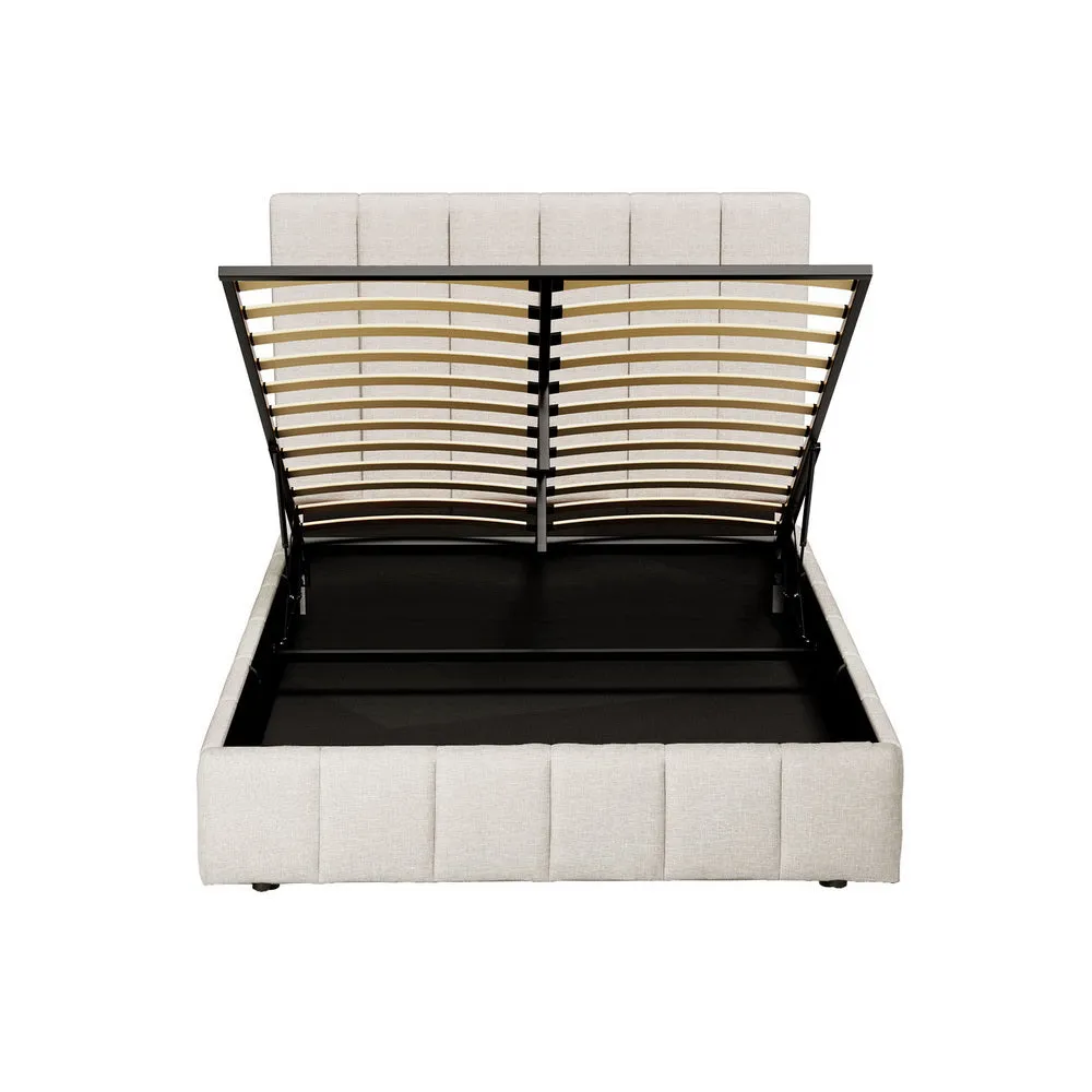 Gas Lift Queen Bed Frame Upholstered Linen, Storage - Artiss