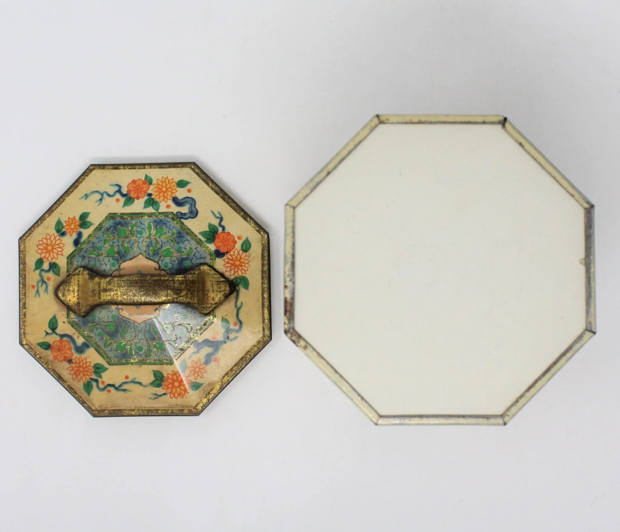 Gift Tin / Cookie Tin, Asian Floral Chinoiserie, Octagon Vintage, England