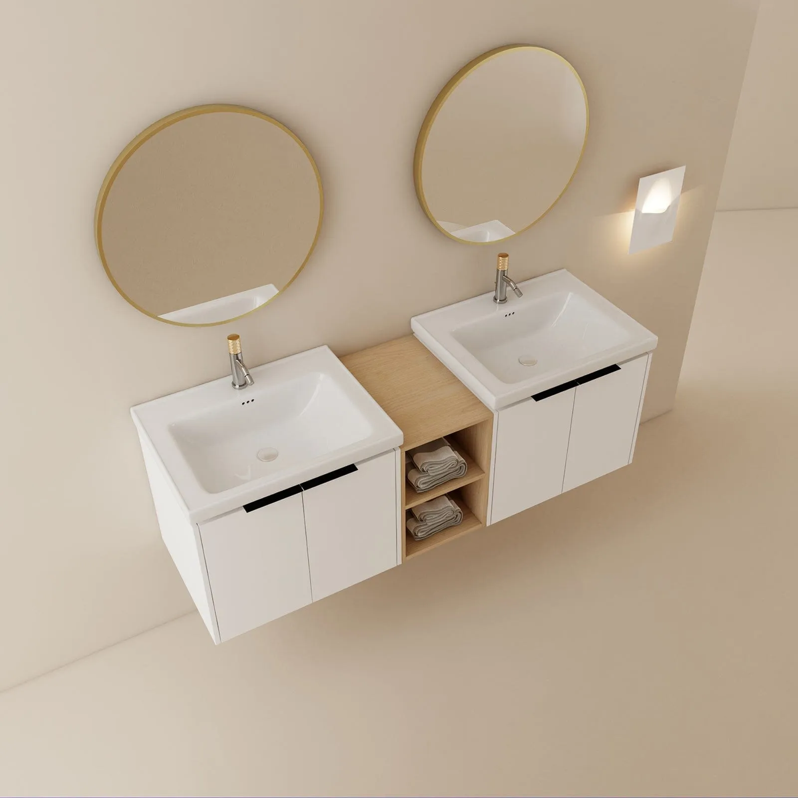 Giving Tree 60" Wall-mounted Bathroom Vanity with Sink and Storage Shelves