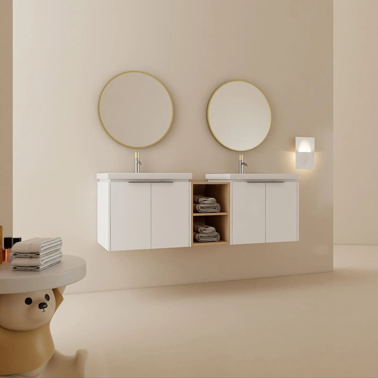 Giving Tree 60" Wall-mounted Bathroom Vanity with Sink and Storage Shelves