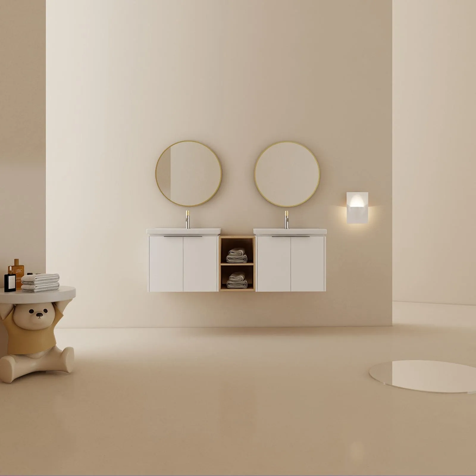 Giving Tree 60" Wall-mounted Bathroom Vanity with Sink and Storage Shelves