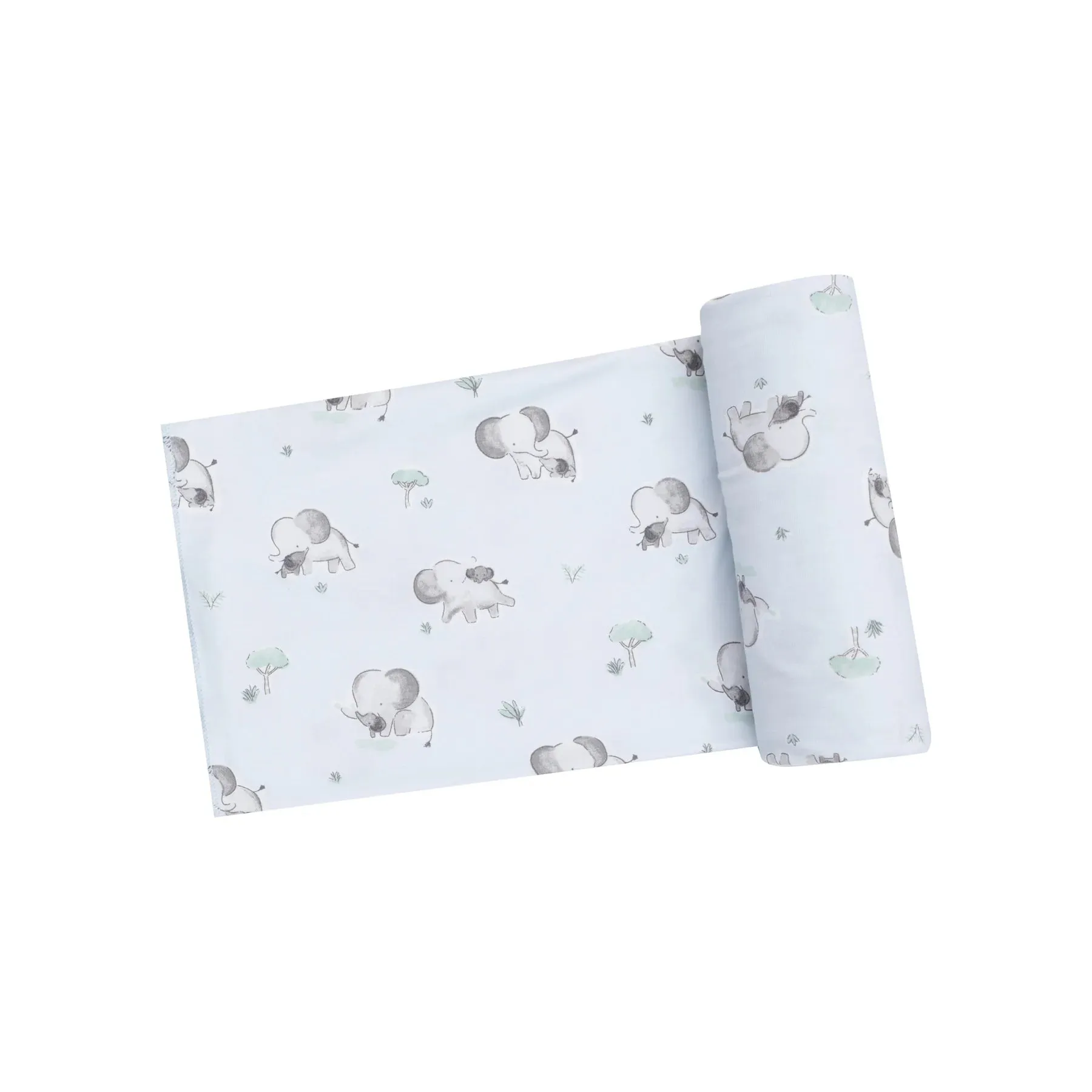 Gray Elephants Blue Swaddle Blanket