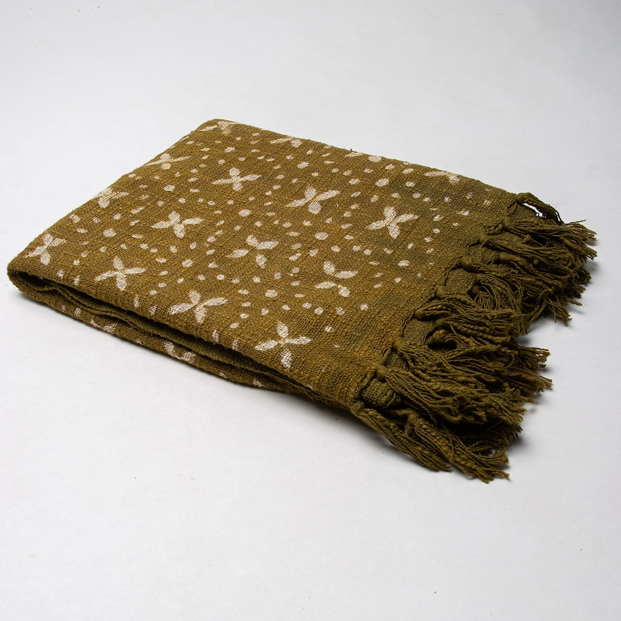 Green Floral Block Print Handcrafted Sofa Throw for Home Decor