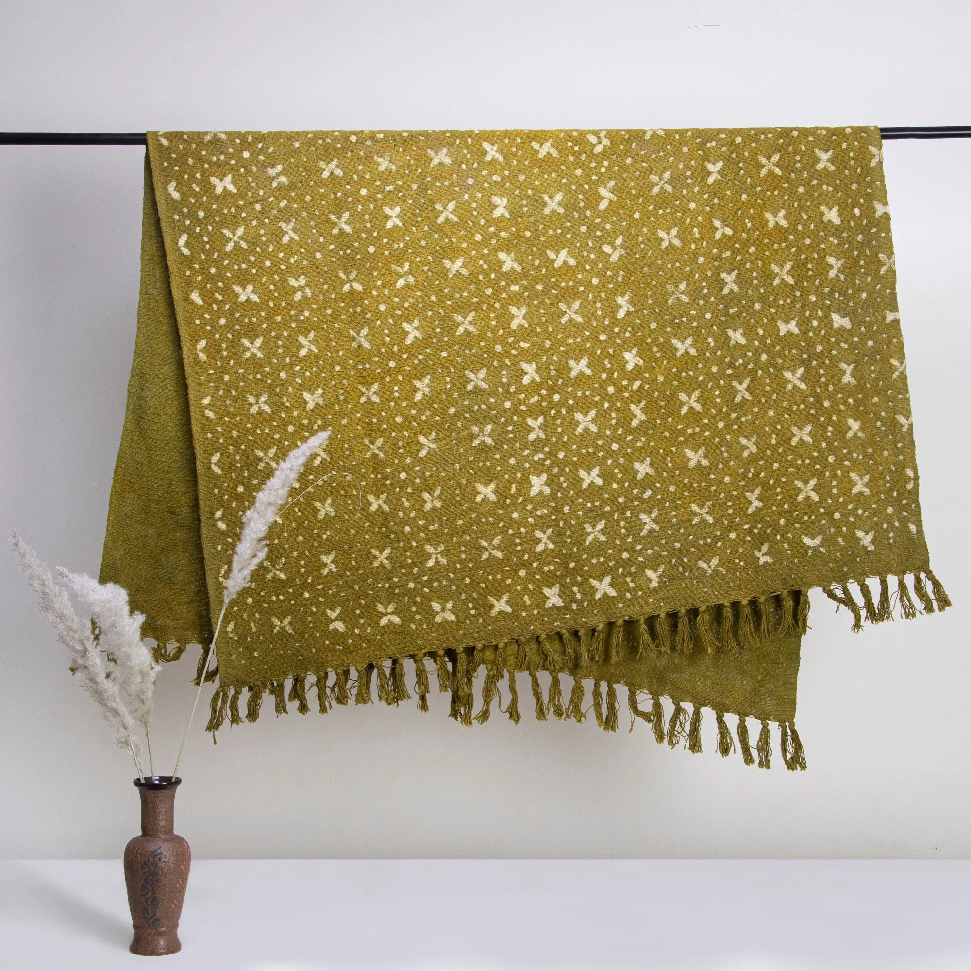 Green Floral Block Print Handcrafted Sofa Throw for Home Decor