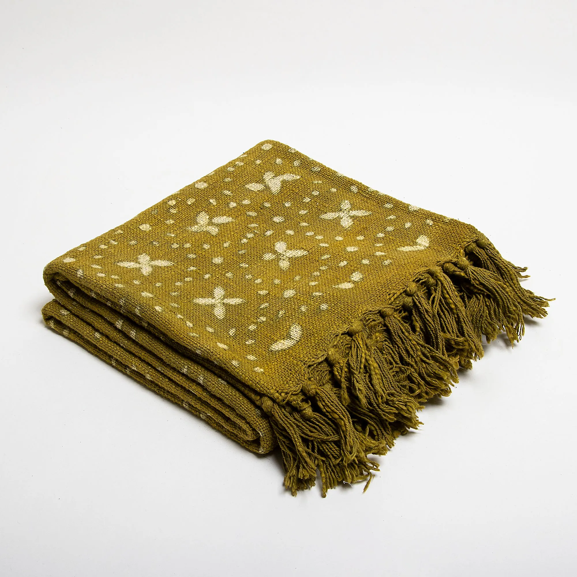 Green Floral Block Print Handcrafted Sofa Throw for Home Decor