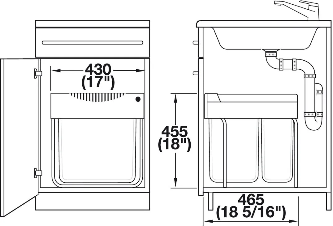 Hafele Top Mount Double Waste Bin Pull Out, Hailo Euro Cargo 50