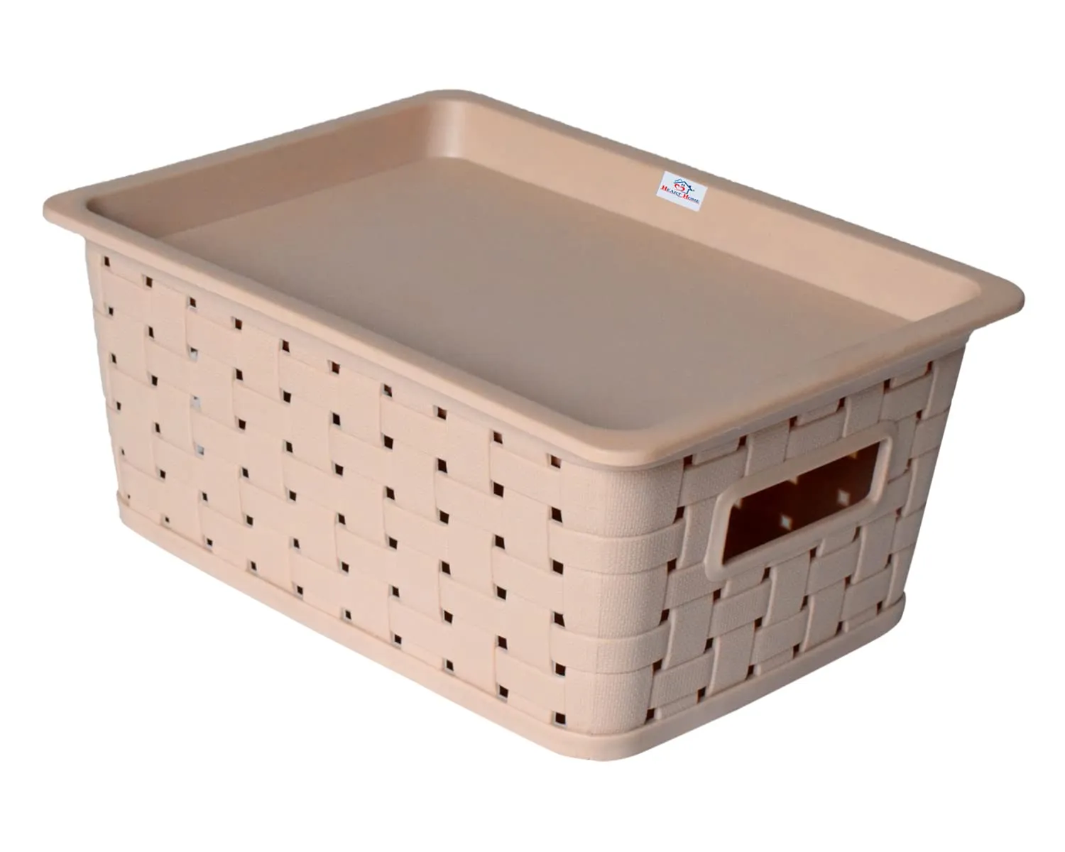 Heart Home BPA Free Attractive Design Multipurpose Large Trendy Storage Basket With Lid|Material-Plastic|Color-Light Brown|Pack of 1