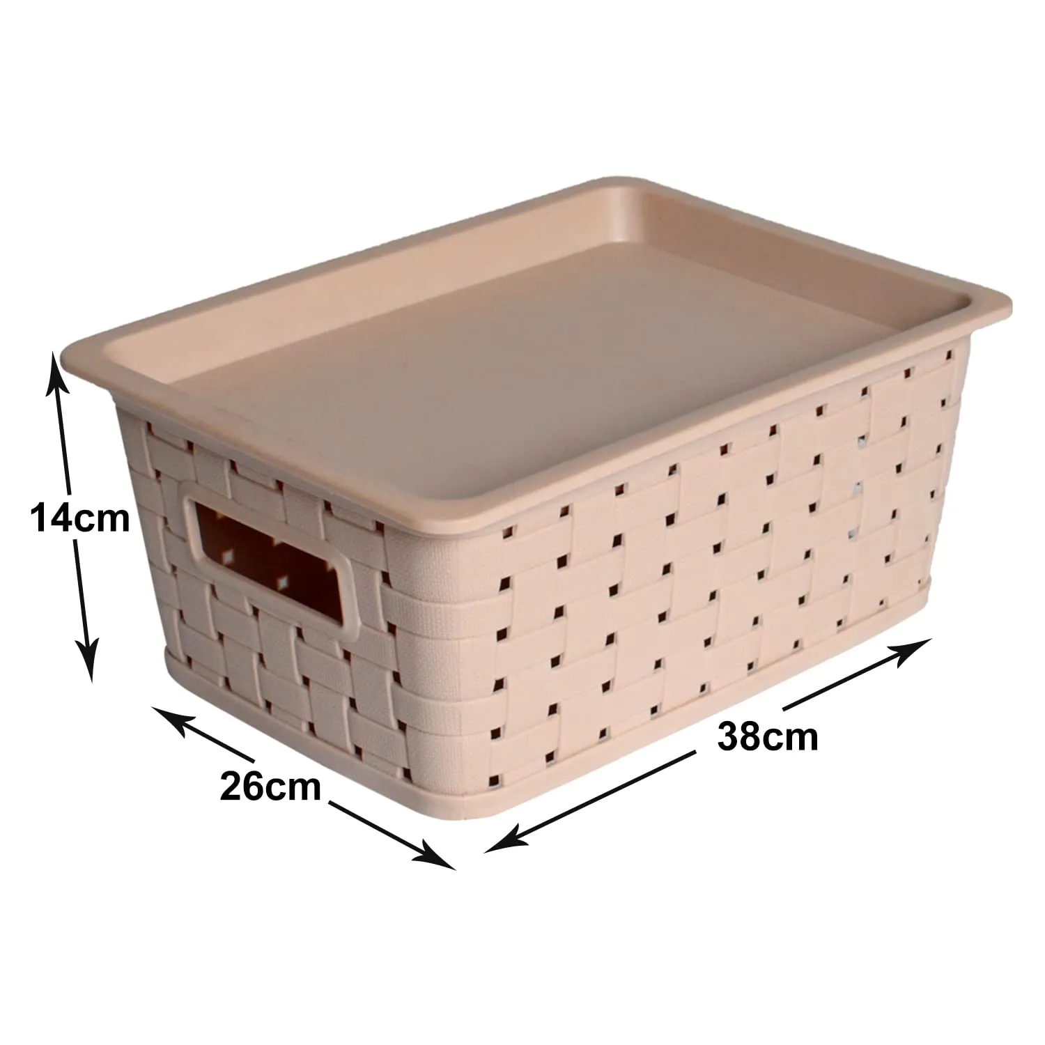 Heart Home BPA Free Attractive Design Multipurpose Large Trendy Storage Basket With Lid|Material-Plastic|Color-Light Brown|Pack of 1