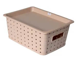 Heart Home BPA Free Attractive Design Multipurpose Large Trendy Storage Basket With Lid|Material-Plastic|Color-Light Brown|Pack of 1