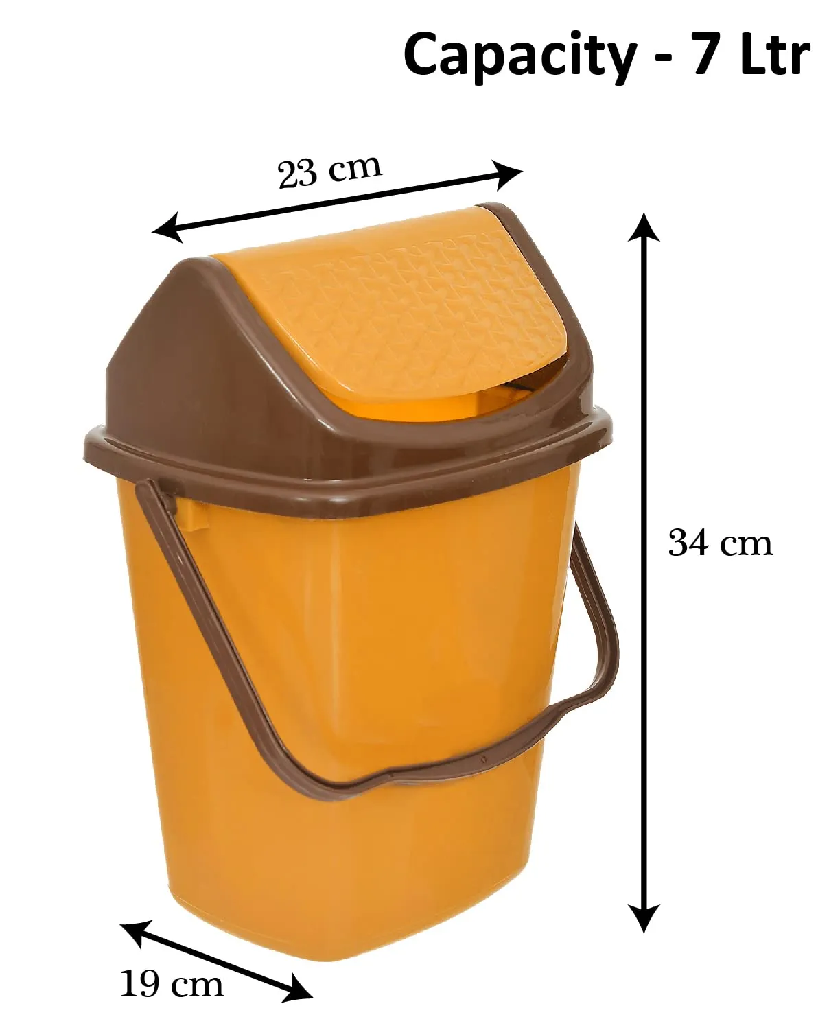 Heart Home Plastic Dustbin, Trashbin, Wastebin For Kitchen, Bathroom, Office Use With Swing Lid With Handle, 7 Liter (Yellow)-47HH0826