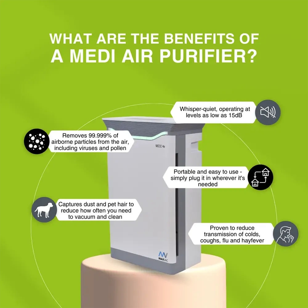 HEPA UV-C Air Purifier MAXVAC Medi® 4e with Variable Air-flow for rooms up to 125m3