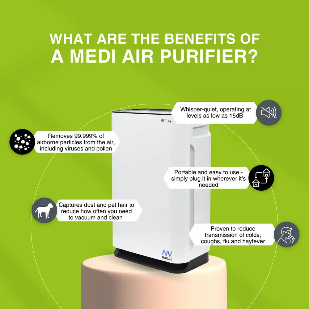 HEPA UV-C Air Purifier MAXVAC Medi® 6e with Variable Air-flow 450m3/h & Humidifier