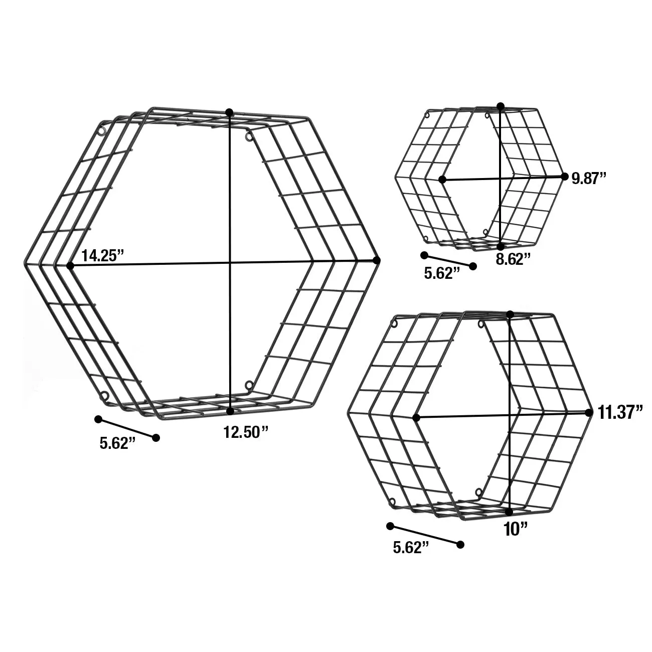 Hexagon Floating Shelves (Set of 3)