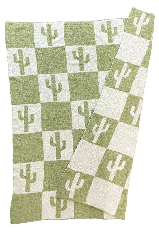 Hot Girl Cactus Checkered Throw Blanket