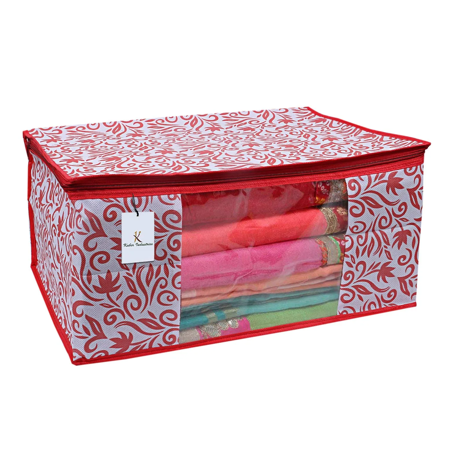 Kuber Industries 8 Piece Non Woven Saree Cover Set, Red,Large Size -CTKTC6397