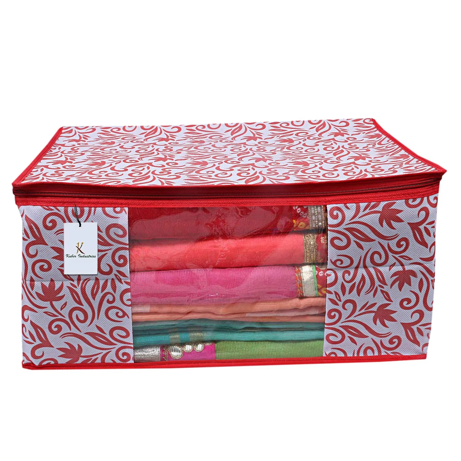 Kuber Industries 8 Piece Non Woven Saree Cover Set, Red,Large Size -CTKTC6397