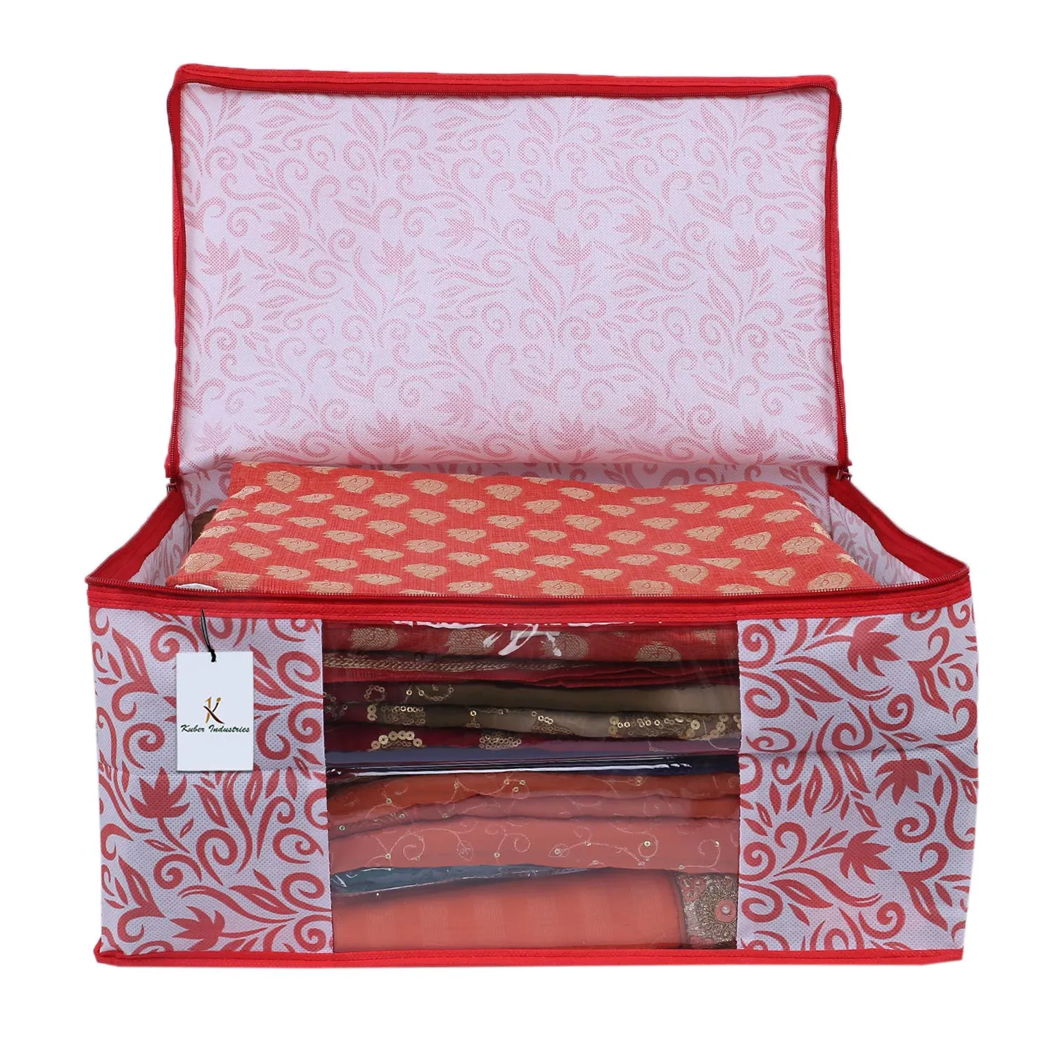 Kuber Industries 8 Piece Non Woven Saree Cover Set, Red,Large Size -CTKTC6397