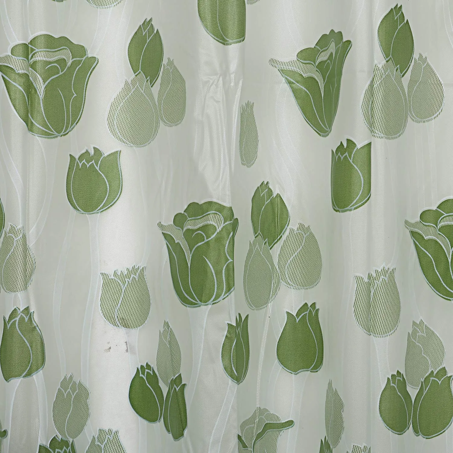 Kuber Industries Floral Design PVC Shower Curtain with Hooks - 54"x84", Green