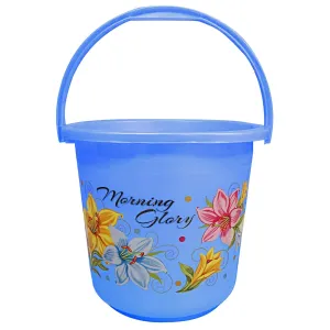 Kuber Industries Floral Print Unbreakable Strong Plastic Bathroom Bucket 16 LTR (Blue) -CTKTC34861