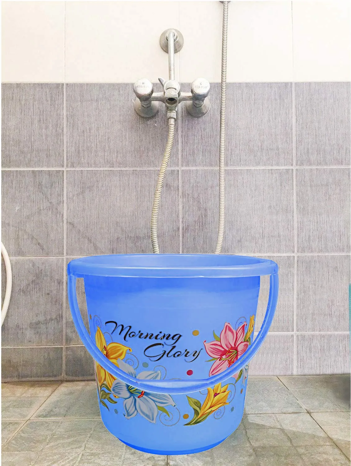 Kuber Industries Floral Print Unbreakable Strong Plastic Bathroom Bucket 16 LTR (Blue) -CTKTC34861
