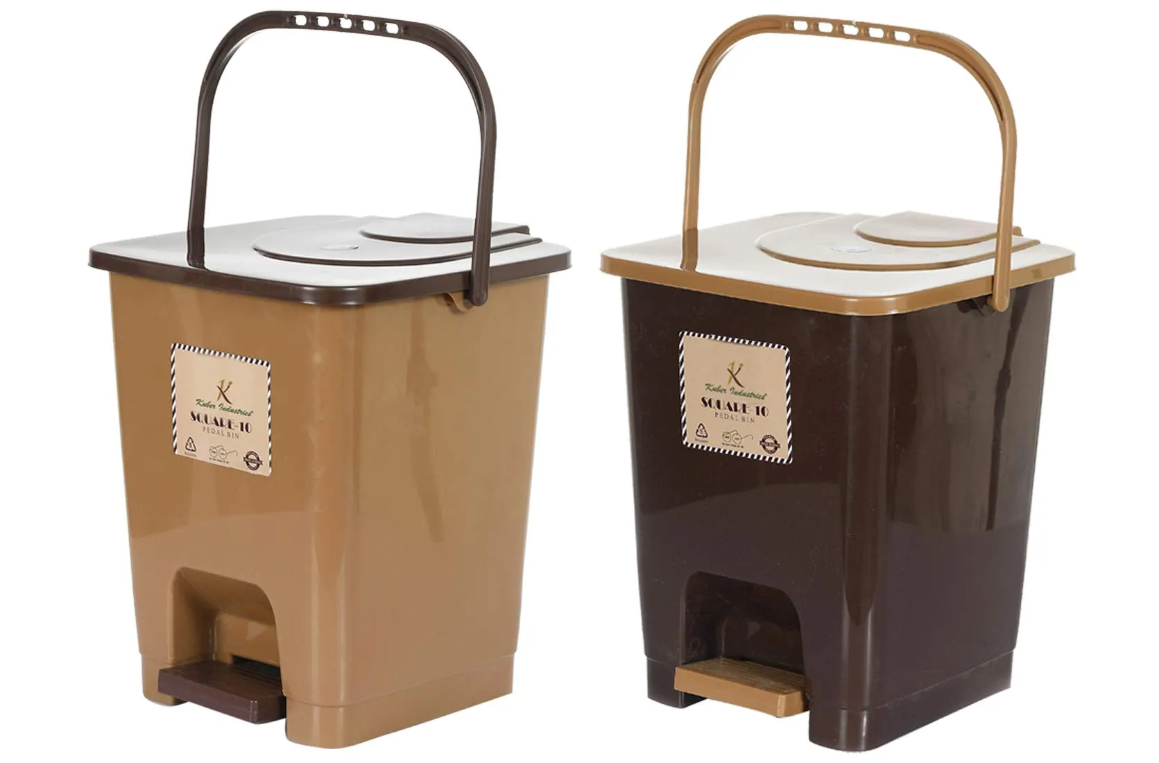 Kuber Industries Square Premium Plastic Pedal Dustbin with Lid for Home/Kitchen/Office 10 Ltr (Brown & Coffee)-Pack of 2-KUBMART16424