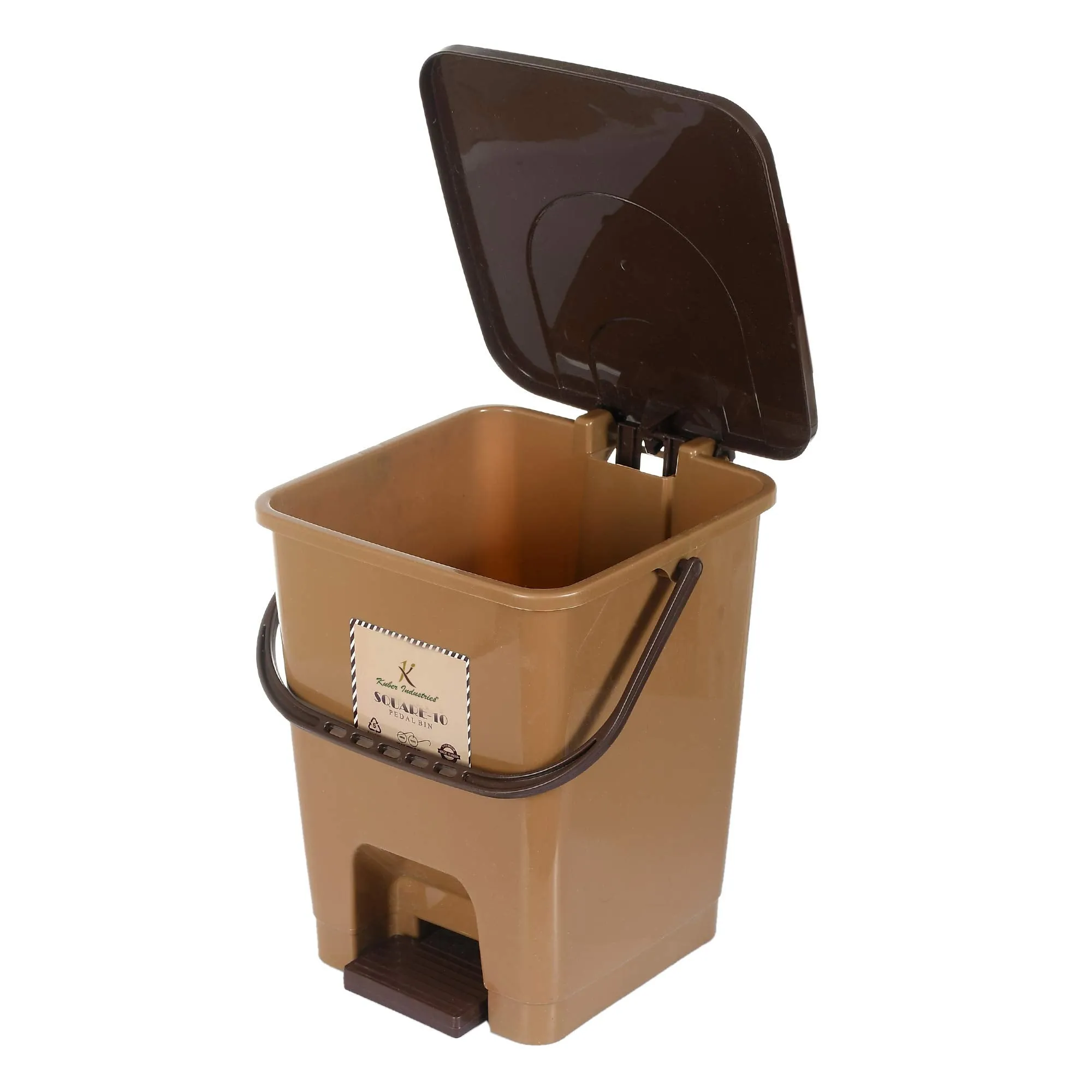 Kuber Industries Square Premium Plastic Pedal Dustbin with Lid for Home/Kitchen/Office 10 Ltr (Brown & Coffee)-Pack of 2-KUBMART16424