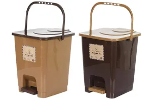 Kuber Industries Square Premium Plastic Pedal Dustbin with Lid for Home/Kitchen/Office 10 Ltr (Brown & Coffee)-Pack of 2-KUBMART16424
