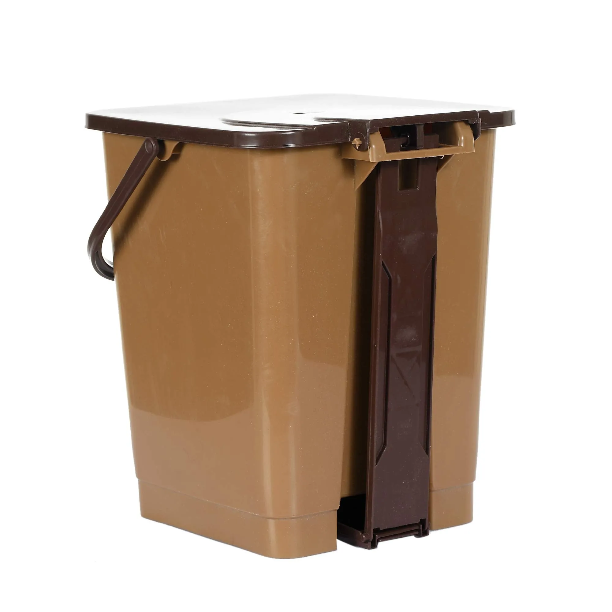 Kuber Industries Square Premium Plastic Pedal Dustbin with Lid for Home/Kitchen/Office 10 Ltr (Brown & Coffee)-Pack of 2-KUBMART16424