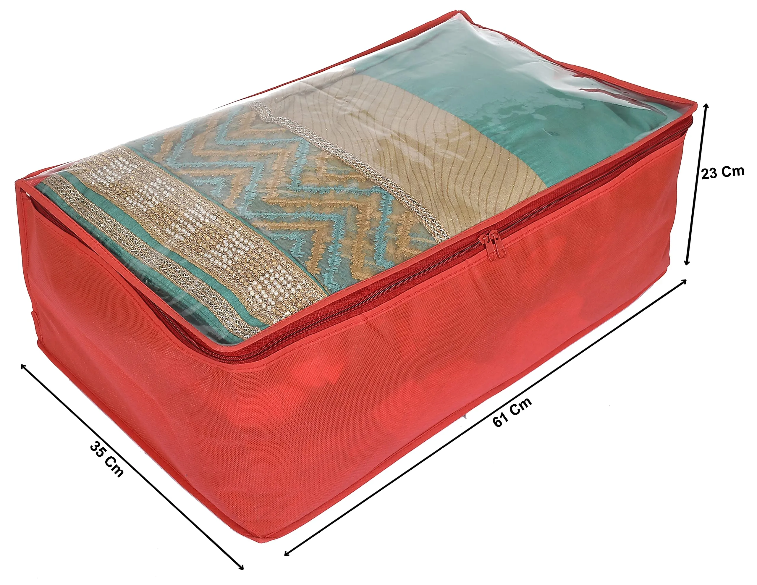 Kuber Industries Transparent Underbed Storage Cover/Lehenga Cover/Saree Cover/Gown Cover/Salwar Suit Cover For Women-Pack of 12 (Red)