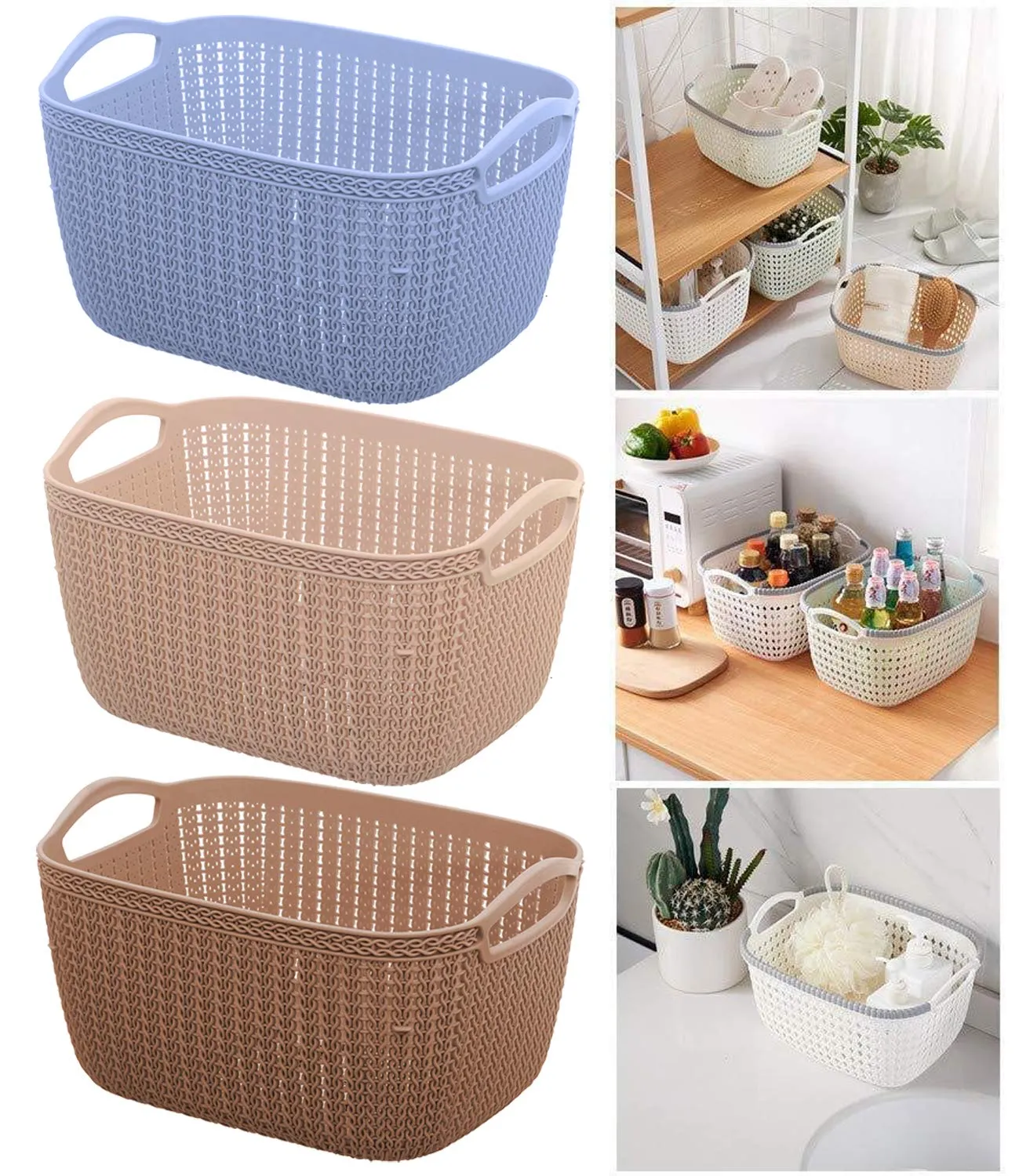 Kuber Industries Unbreakable Multipurpose Storage Basket with Handles|Large Size & Flexible Plastic |Fruit/Vegetable/Bathroom/Stationary/Home Basket, Pack of 2 (Color May Vary) - CTKTC037833