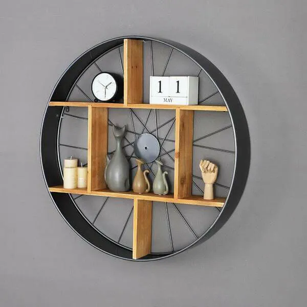 Lau - Wood & Iron Wheel Shelf