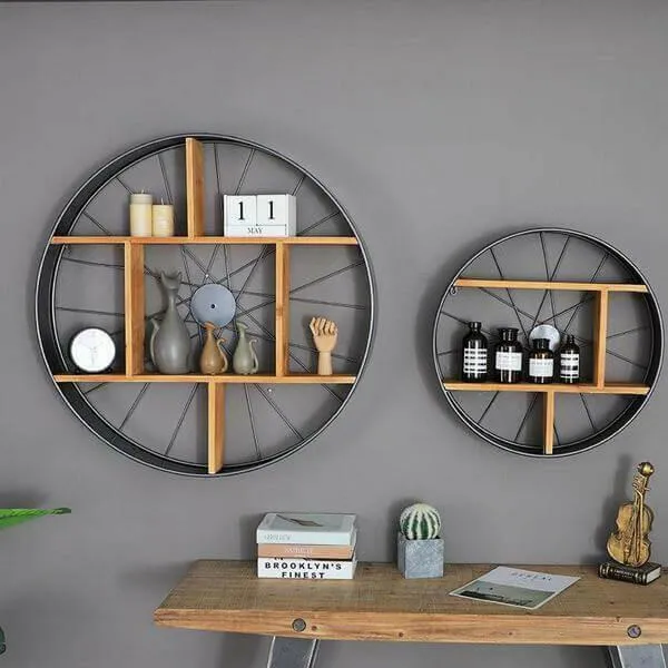 Lau - Wood & Iron Wheel Shelf