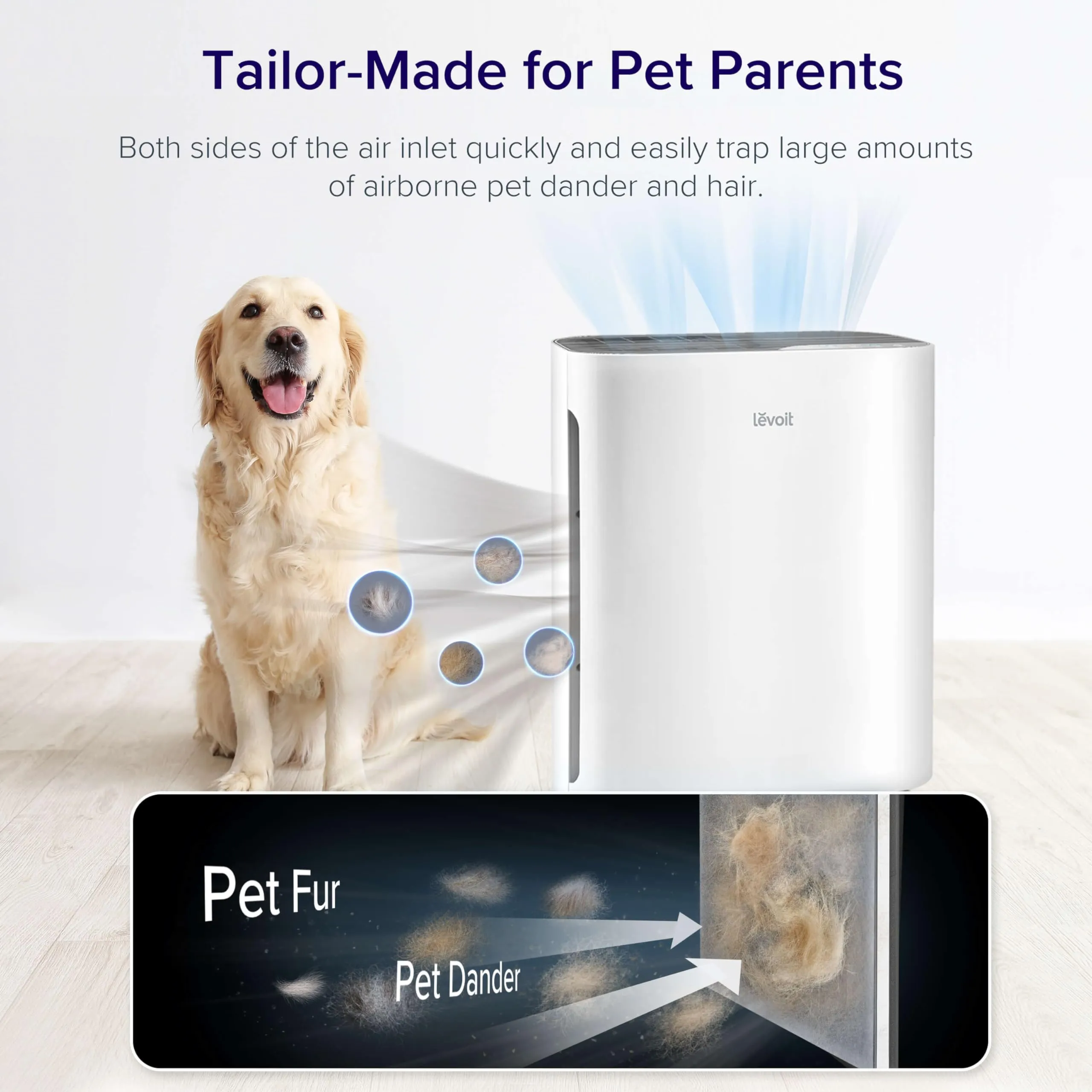 LEVOIT Air Purifiers for Home Main Filter Cleaner with Washable Filter for Allergies White