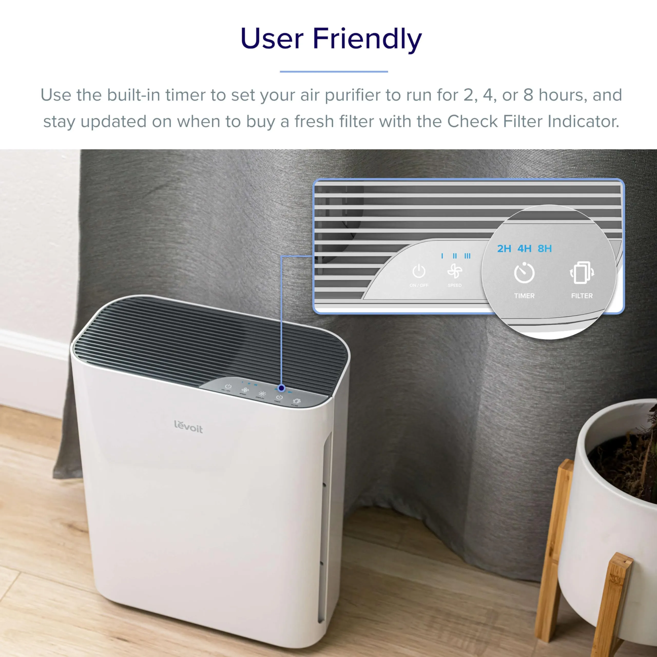 LEVOIT Air Purifiers for Home Main Filter Cleaner with Washable Filter for Allergies White