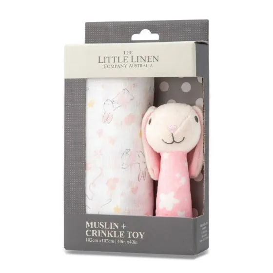 Little Linen TLLC Muslin Wrap & Crinkle Toy - Ballerina Bunny