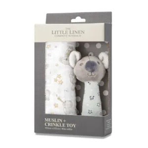 Little Linen TLLC Muslin Wrap & Crinkle Toy - Cheeky Koala