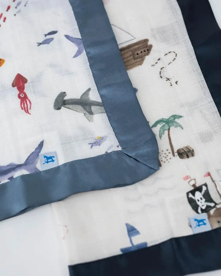 Little Unicorn - Muslin Security Blankets Comforter - Shark & Treasure Map (set of 2)