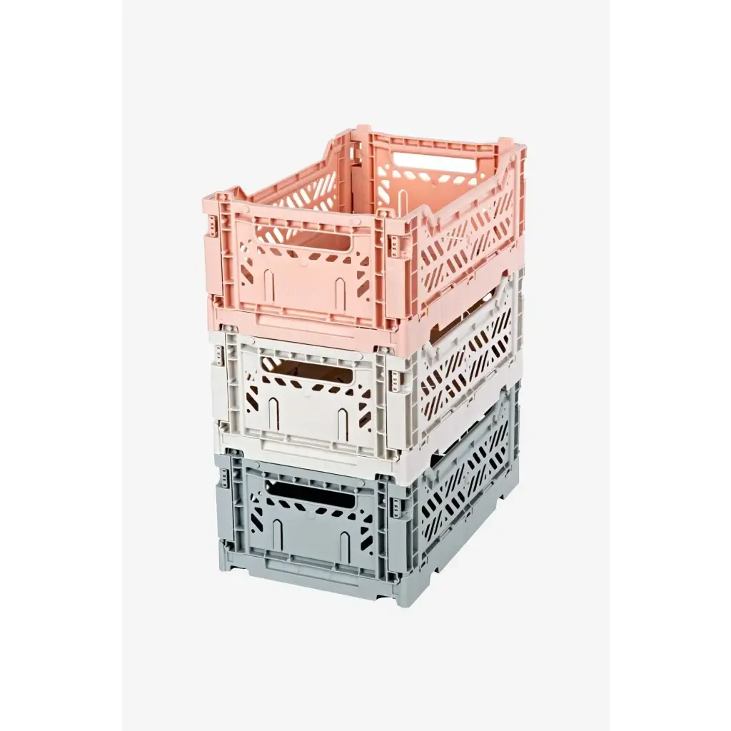 Luna Crates 3-Pack Foldable Storage Bins, Plastic Crate for Storage, Collapsible Crate, Utility Stackable Box Small Milk Tea, Light Gray and Gray