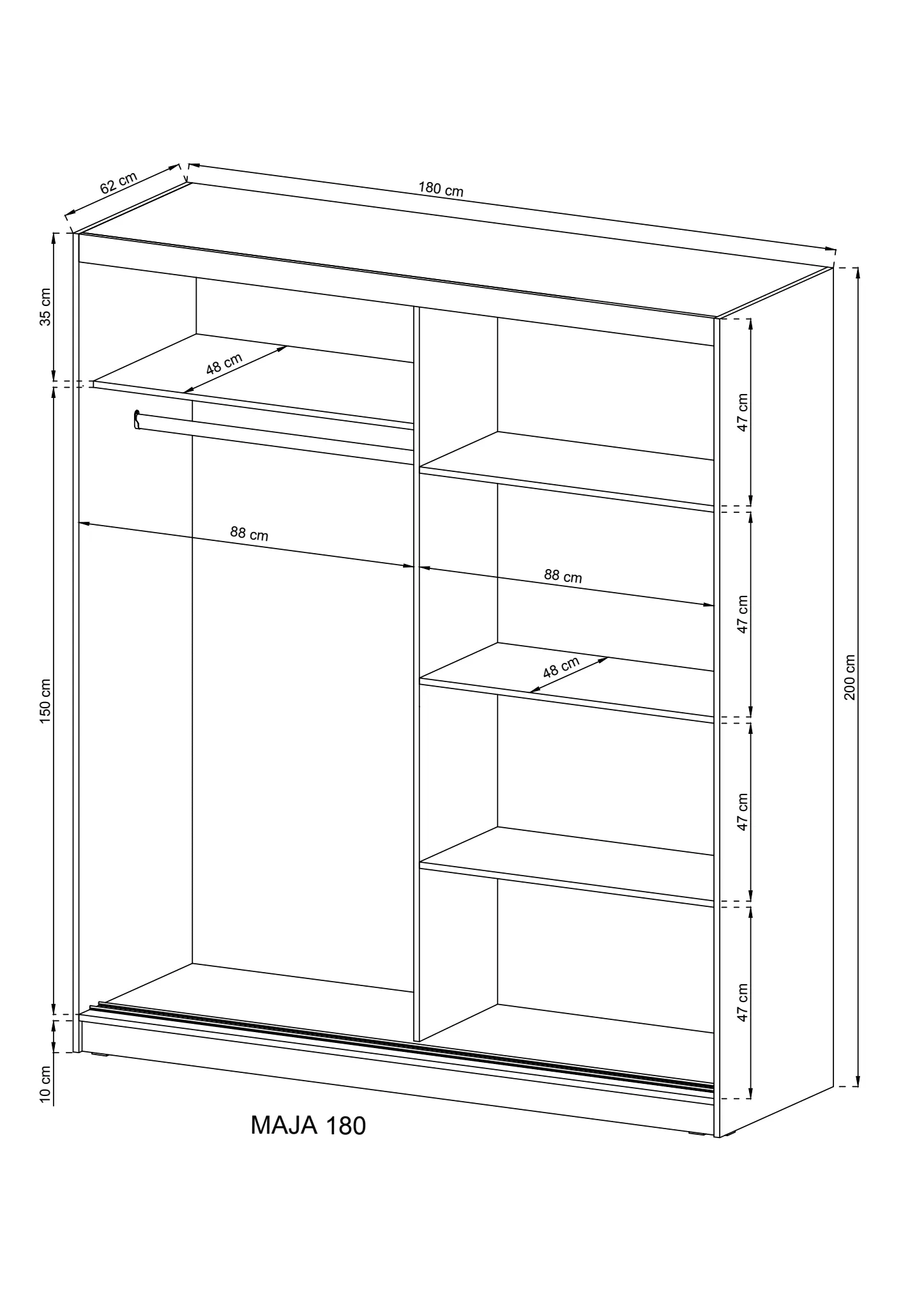 Maja I Sliding Door Wardrobe 180cm