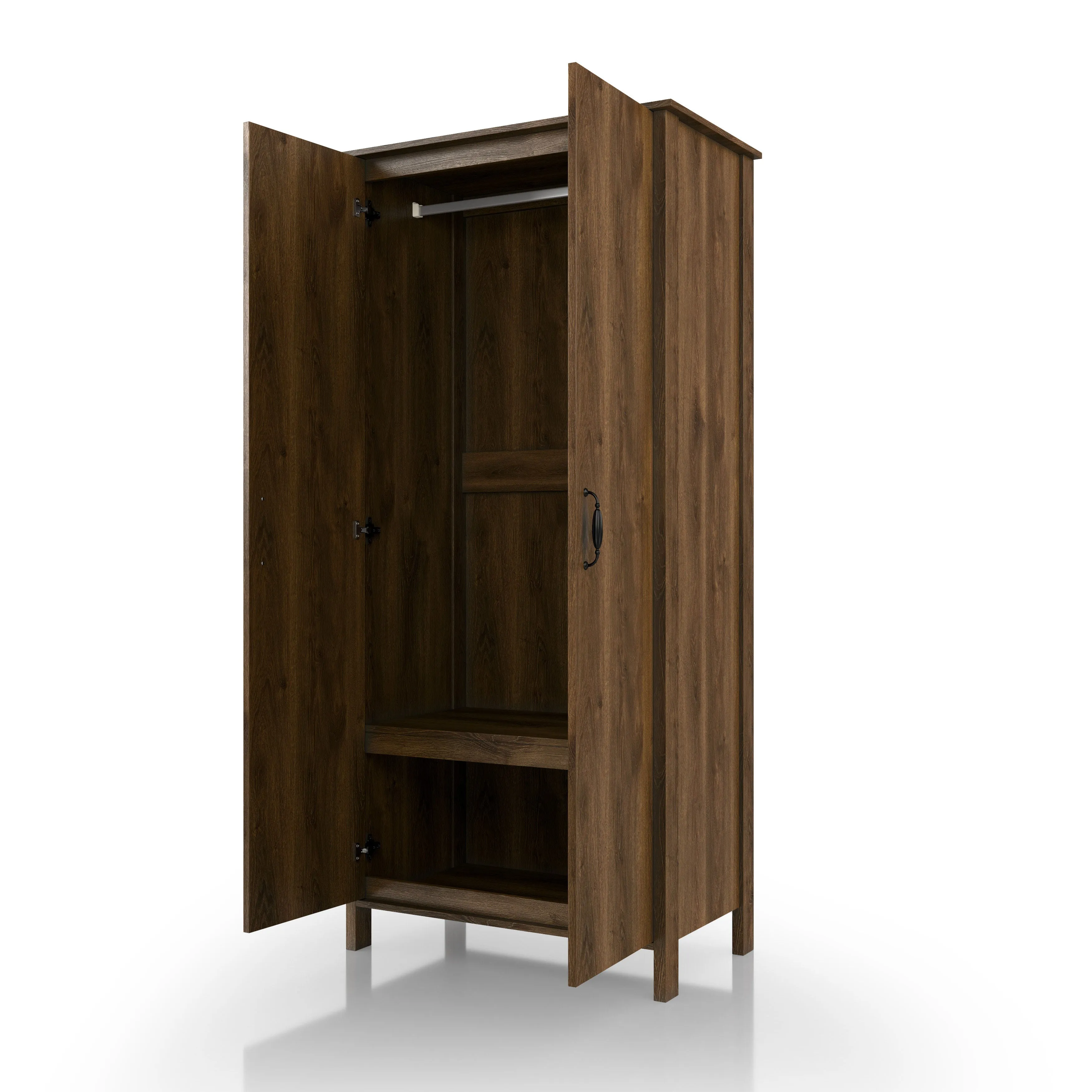 Mennala Rustic Distressed Walnut 2-door Wardrobe Closet with Shelves