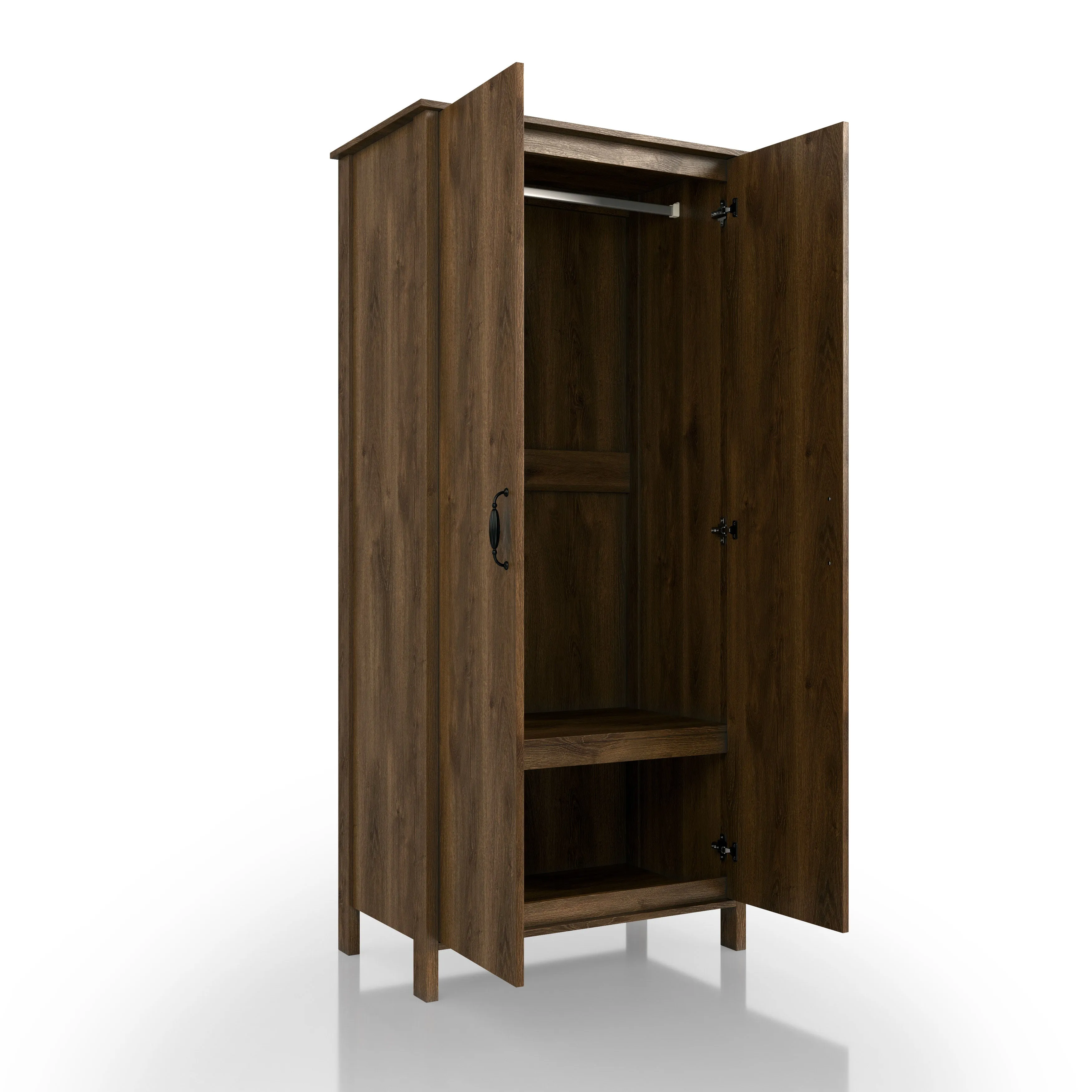 Mennala Rustic Distressed Walnut 2-door Wardrobe Closet with Shelves