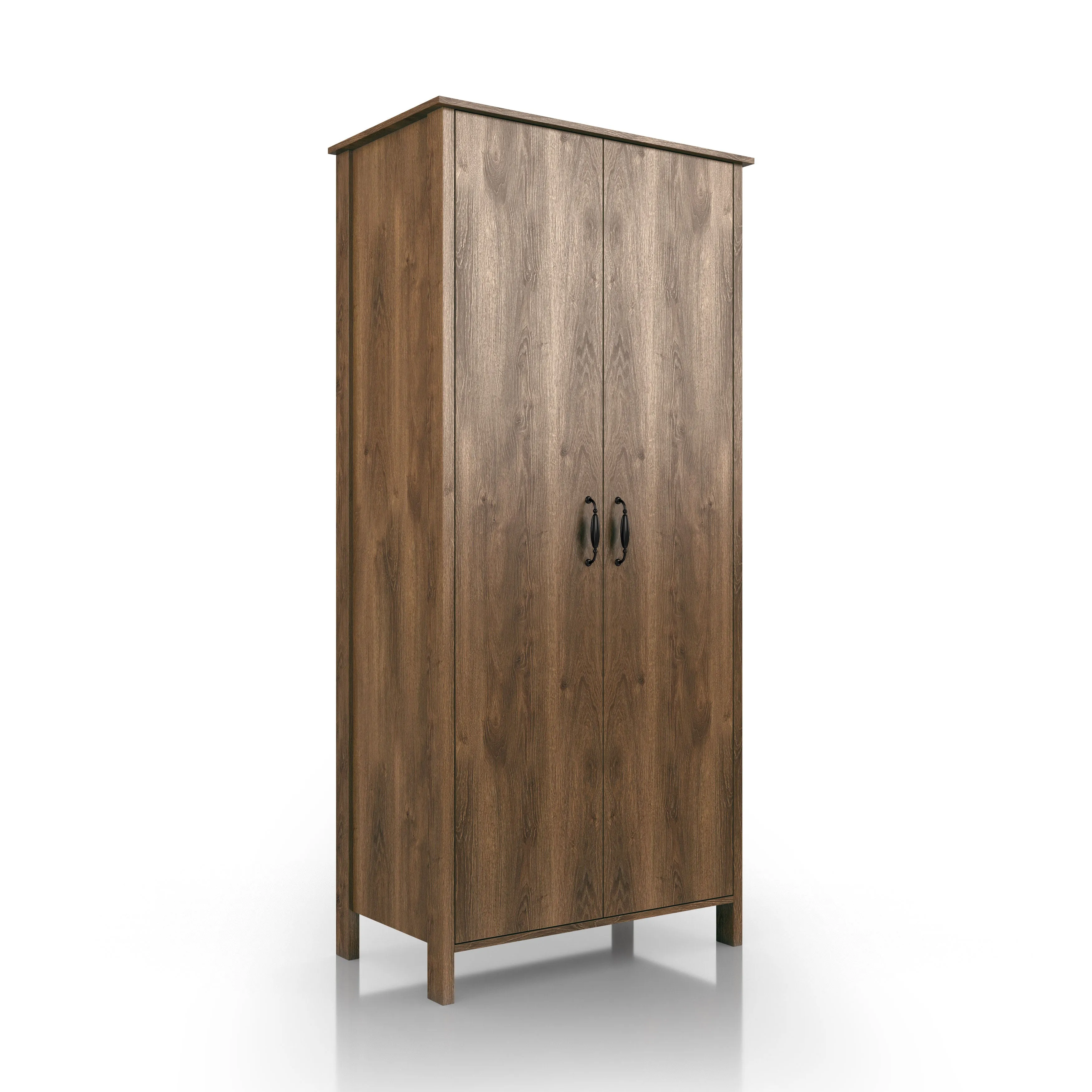 Mennala Rustic Distressed Walnut 2-door Wardrobe Closet with Shelves