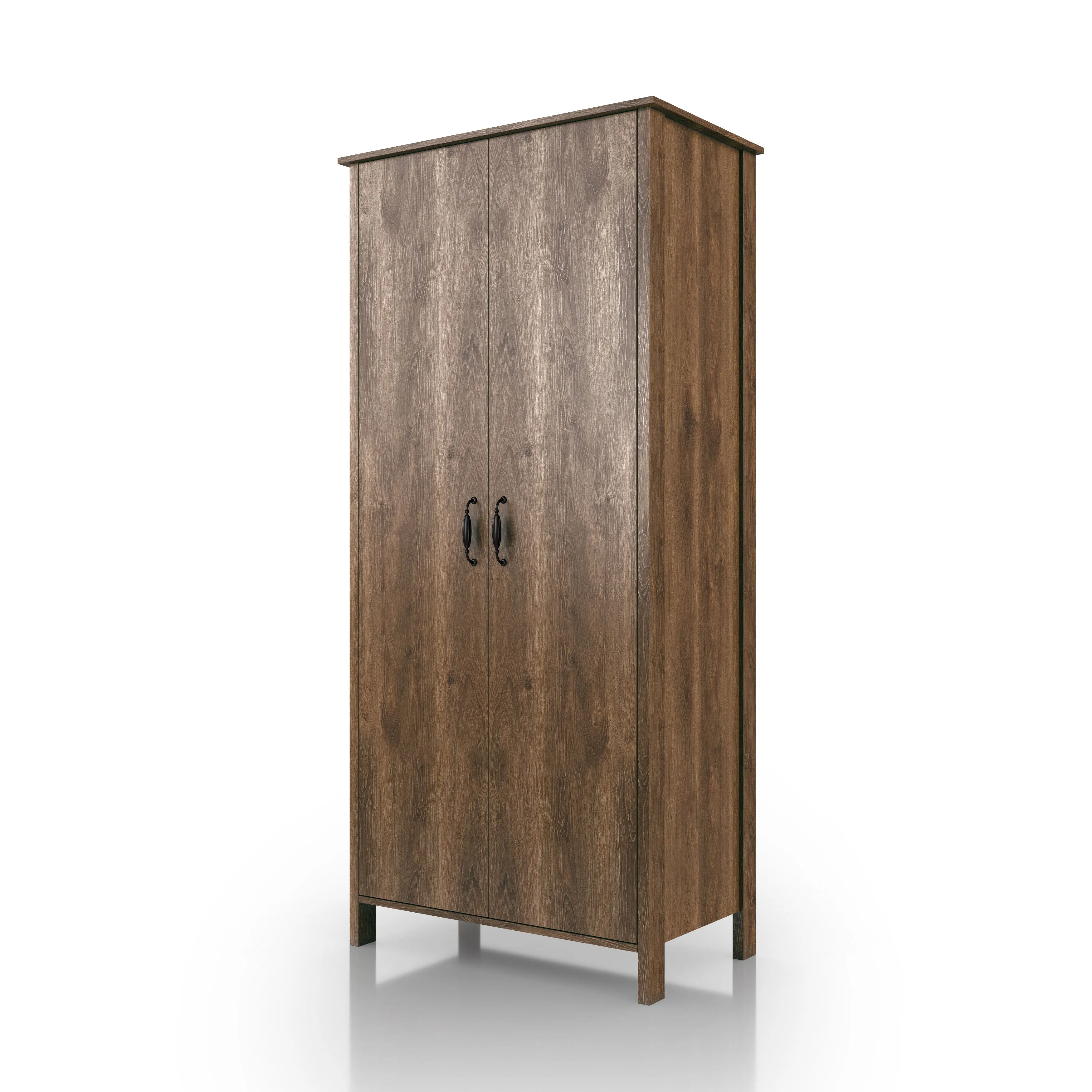 Mennala Rustic Distressed Walnut 2-door Wardrobe Closet with Shelves